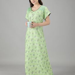NIGHTSPREE Women Green Floral Print Maxi Nightdress-image-27