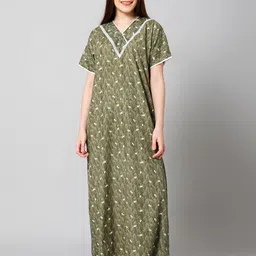 Winza Designer Floral Printed Pure Cotton Maxi Nightdress-image-65
