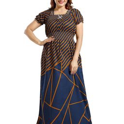 Inner Beats Geometric Printed Square Neck Maxi Nightdress-16