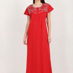 9shines Label Red & Teal Embroidered Maxi Nightdress-image-85