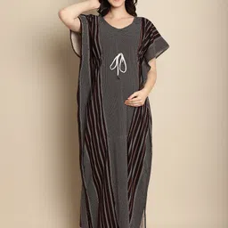 Secret Wish Maternity Striped Printed Pure Cotton Maxi Kaftan Nightdress-picture-18