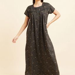 Sweet Dreams Grey Floral Printed Maxi Nightdress-image-82