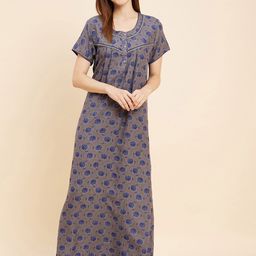 Sweet Dreams Grey Floral Printed Pure Cotton Maxi Nightdress-image-73