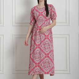 Secret Wish Geometric Printed Midi Maternity Nightdress-picture-34