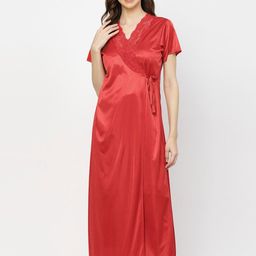 Arrabi 3 Pieces Lace Up Detail Satin Nightdress With Robe-image-57