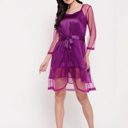 Clovia Shoulder Straps Sleeveless Satin Sweat Nightdress & Robe-image-58