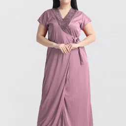 NIGHT KEYS 4 Pieces Lace Insert Satin Maxi Nightdress-image-67