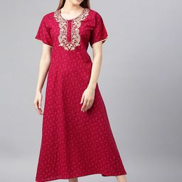 Secret Wish Red Printed Pure Cotton Maxi Nightdress-picture-31
