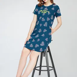Zeyo Graphic Printed Pure Cotton T-shirt Nightdress-image-22