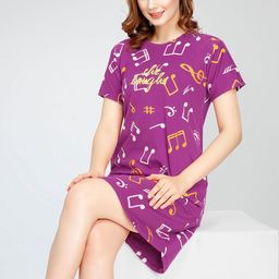 Zeyo Coversational Printed Pure Cotton T-shirt Nightdress-image-30