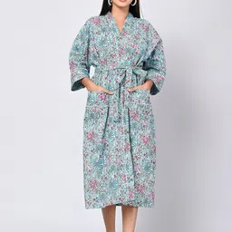SHOOLIN Floral Printed Pure Cotton Wrap Nightdress-image-21