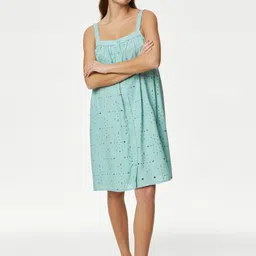 Marks & Spencer Shoulder Straps Embroidered Schiffli Cotton Nightdress-picture-15