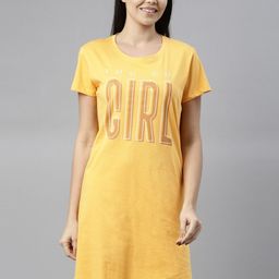 Curare Yellow Printed Pure Cotton Nightdress-image-11