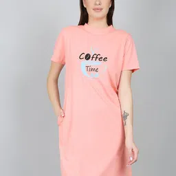 N-Gal Women Peach-Coloured Printed Nightdress-image-54