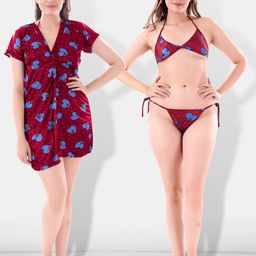 Be You Women Set of 3 Maroon Printed Nightdress-image-99
