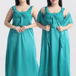NIGHT KEYS Pack Of 2 Satin Maxi Nightdress-image-91