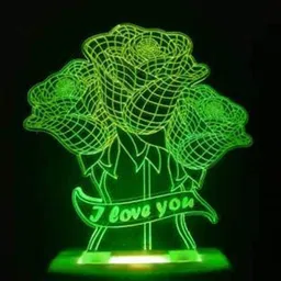 NMII Blue & Green Love you Rose 3D Illusion Acrylic Table Lamps-42