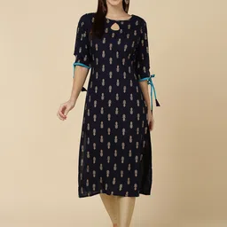 VEDANA Women Ethnic Motifs Printed Keyhole Neck Kurta-image-68