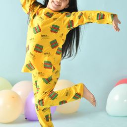 Anthrilo Girls Yellow & Red Printed Cotton Night suit-image-5