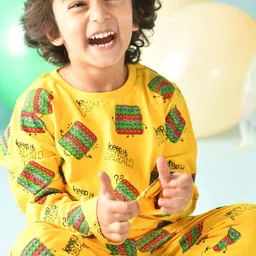 Anthrilo Boys Yellow Printed Cotton Night suit-image-64