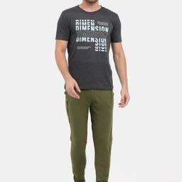 Masculino Latino Men Charcoal Grey & Olive Green Printed Pure Cotton Night suit-31