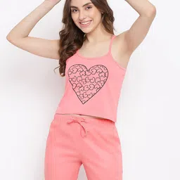 La Intimo Women Coral & Black Printed Night suit-39