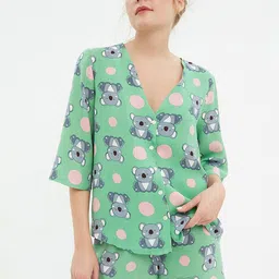 Trendyol Women Green & Grey Printed Night suit-picture-25
