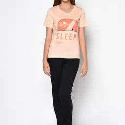 CUSHYBEE Women Peach-Coloured & Black Printed Pure Cotton Night suit-11