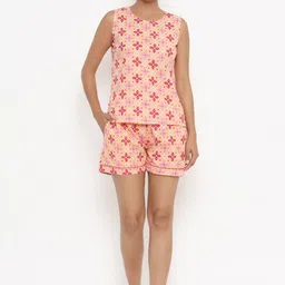 Do Dhaage Women Peach-Coloured & Fuchsia Printed Night suit-49