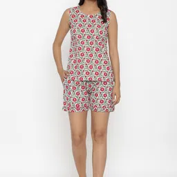 Do Dhaage Women White & Red Printed Night suit-picture-28