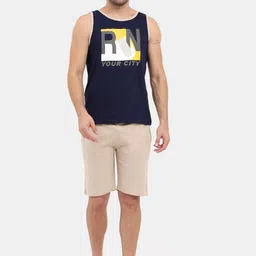 Masculino Latino Men Navy Blue & Beige Printed Pure Cotton Night suit-14