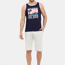 Masculino Latino Men Navy Blue & Grey Melange Printed Pure Cotton Night suit-image-74