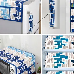E-Retailer 7 Pcs Blue & Beige Printed Fridge Oven & Fridge Mat Appliance Covers-picture-14