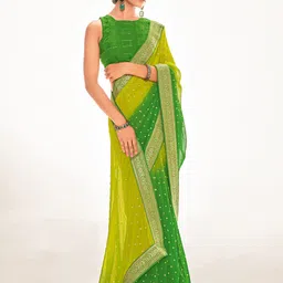 Mitera Green & Yellow Ethnic Motifs Zari Silk Blend Mangalagiri Saree-picture-19