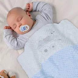 Baby Moo Blue & White Cartoon Characters Mild Winter 210 GSM Single Bed Blanket-image-36