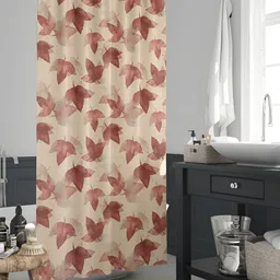 ArtzFolio Peach-Coloured & Maroon Leaf-Printed Waterproof Shower Curtain-image-59