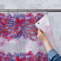 ArtzFolio Pink & Blue Floral Printed Waterproof Shower Curtains-image-86