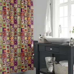 ArtzFolio Green & Purple Printed Waterproof Shower Curtains-5