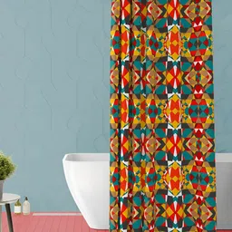 ArtzFolio Yellow-Blue & Orange Printed Waterproof Shower Curtains-9