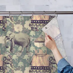 ArtzFolio Green & Grey Printed Waterproof Shower Curtains-29