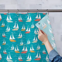 ArtzFolio Teal Blue & White Printed Waterproof Shower Curtains-image-67