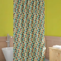 ArtzFolio Blue & Orange Coloured Printed Waterproof Shower Curtains-61