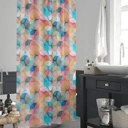 ArtzFolio Peach Colored & Blue Printed Waterproof Shower Curtains-7