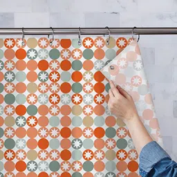 ArtzFolio White & Orange-Coloured Printed Waterproof Shower Curtains-62