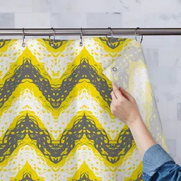 ArtzFolio Yellow & White Printed Waterproof Shower Curtains-18