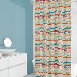 ArtzFolio Cream & Blue Printed Waterproof Shower Curtains-image-52