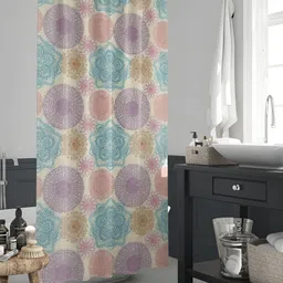 ArtzFolio Cream-colored & Blue Printed Waterproof Shower Curtain-5