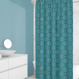 ArtzFolio Teal-Blue & Grey Geometric Printed Waterproof Shower Curtain-15