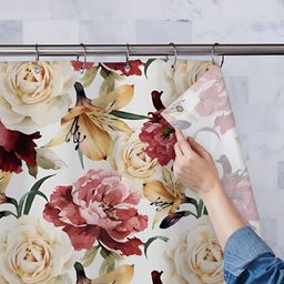 ArtzFolio White & Pink Floral Printed Waterproof Shower Curtains-image-91