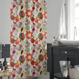 ArtzFolio Off-white & Pink Printed Waterproof Shower Curtain-12